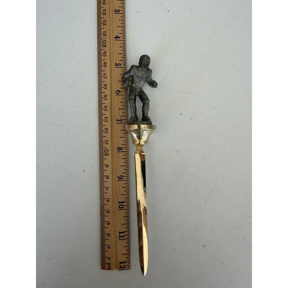 Vintage Metal Letter Opener w/ Pewter? Football Player 8 Inch Figurine